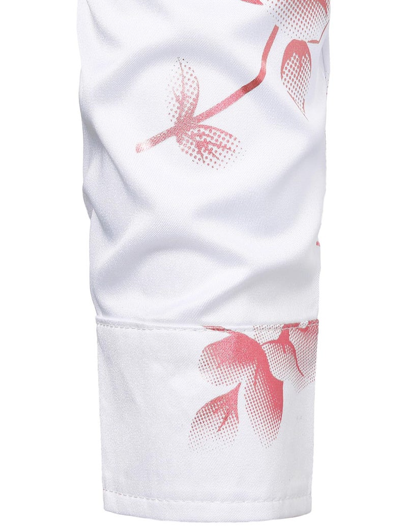ZEROYAA Mens Hipster 3D Rose Deign Slim Fit Long Sleeve Button Up Dress Shirts ZZCL22 White Pink Small - Image 5